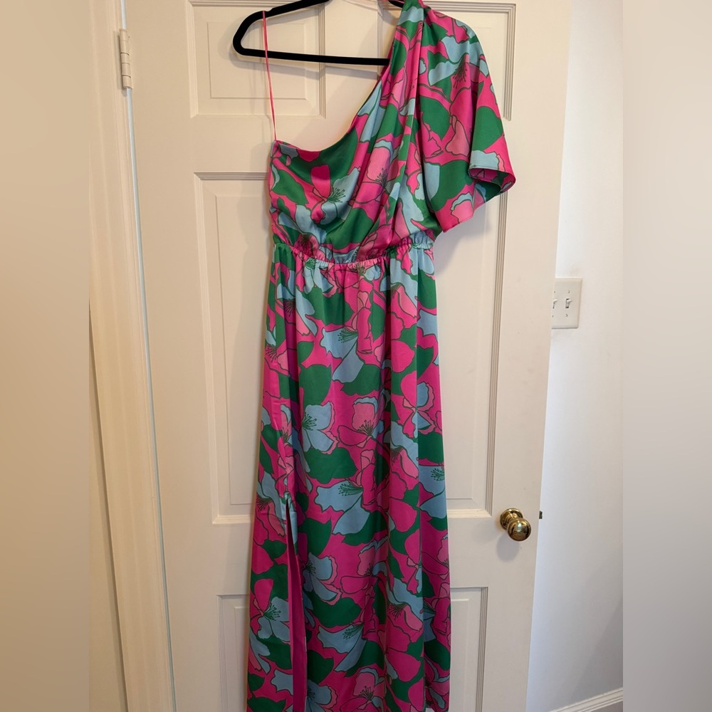 Sugarlips One-Shoulder Dress in Pink and Green Floral